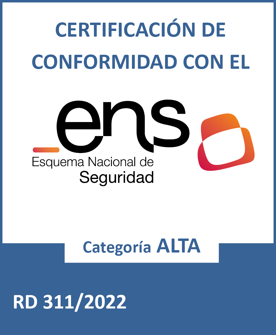 Sello de certificación del Esquema Nacional de Seguridad (ENS) categoría ALTA de Miray Consulting